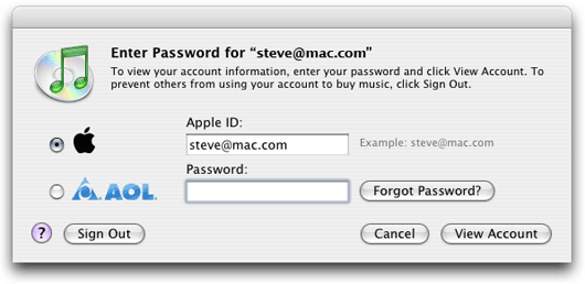 Current iTunes login prompt