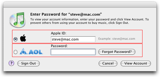 Current iTunes login prompt with emphasis