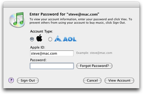 Redesigned iTunes login prompt