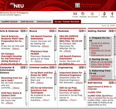 MyNeu Co-Op Services with previous design