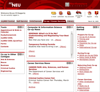 MyNeu Co-Op Services Section with updated design