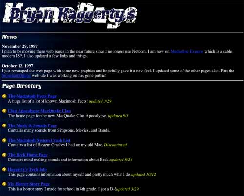 My Personal Web Page in 1997